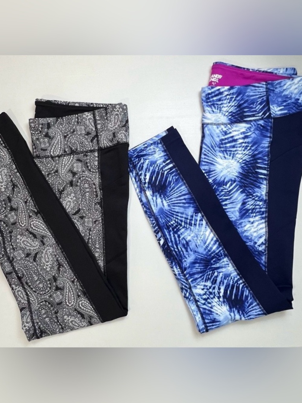 Lot Of 2 Lands End Active Compression Leggings Navy Palm & Paisley XLT XL TALL